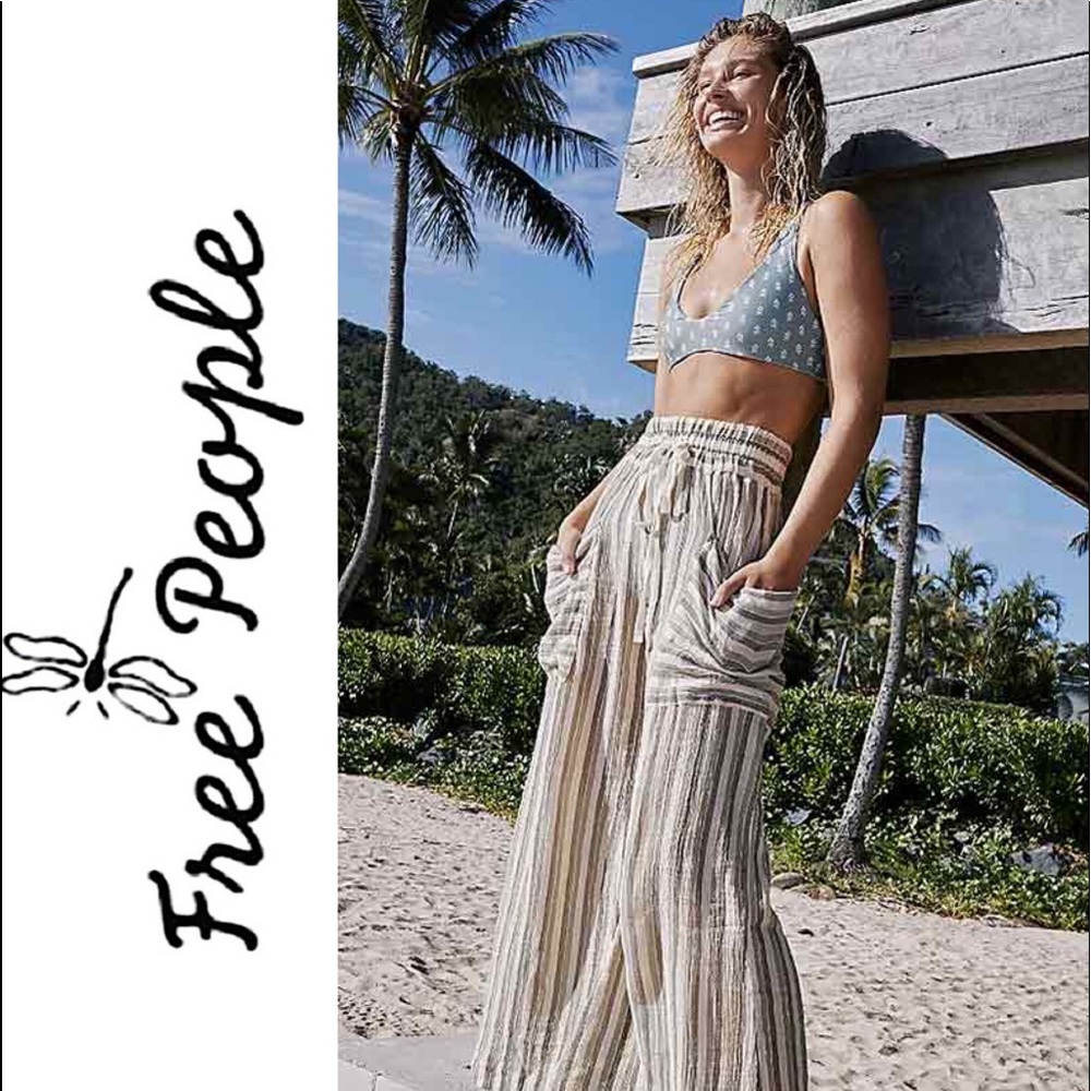 FREE PEOPLE Indigo Combo Wide Leg Beach Pant